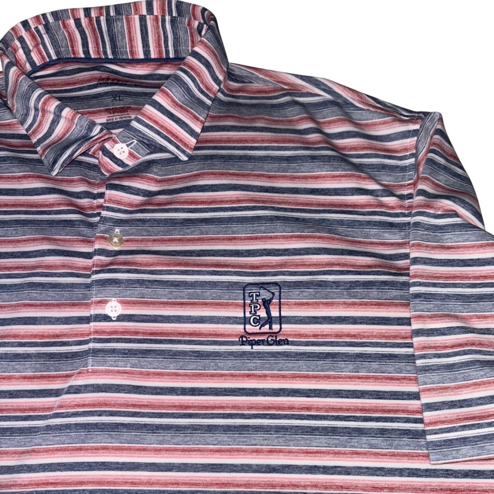 johnnie-O TPC Piper Glen Golf Polo Shirt Men XL Blue Red Striped Performance JO